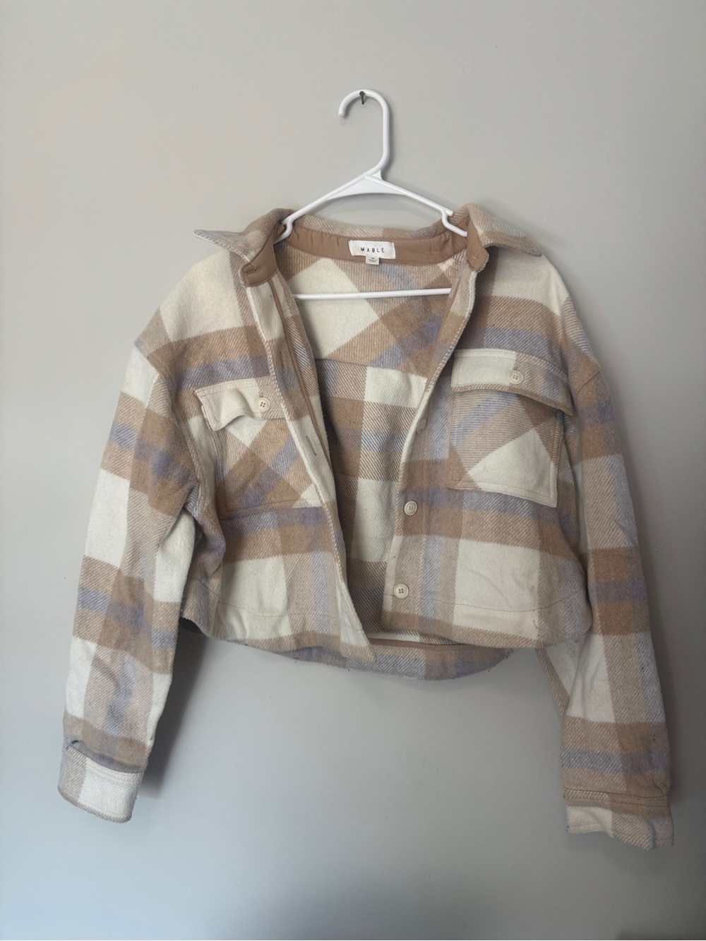 Cropped Plaid Utility Jacket in Cream & Tan